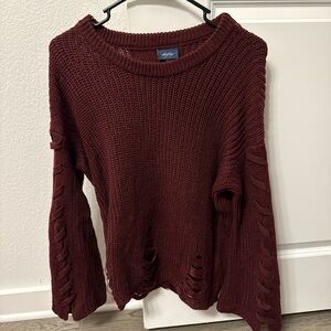 Daytrip Maroon Sweater with Flare Lace-Up Sleeves